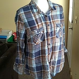 Blue/brown plaid button down